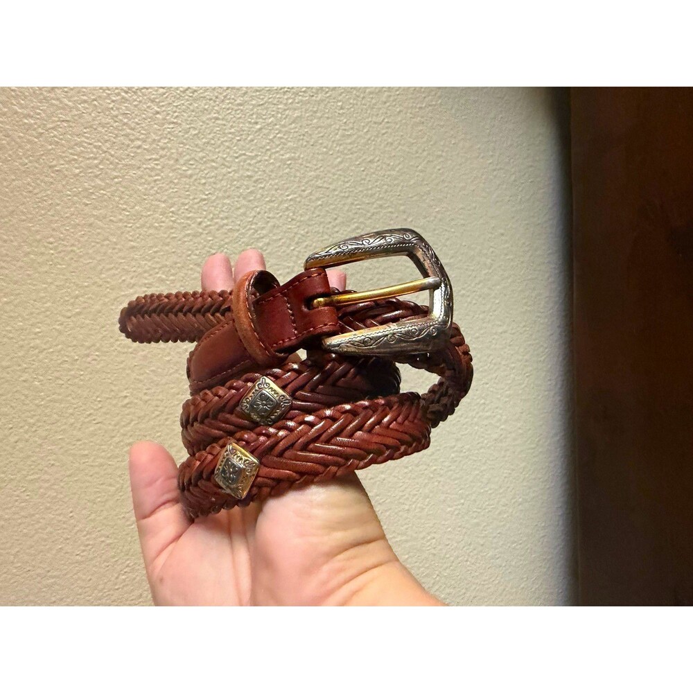 WOMEN'S BROWN BRAIDED BELT W/ WESTERN ENGRAVED BUCKLE ADJUSTABLE 1" W